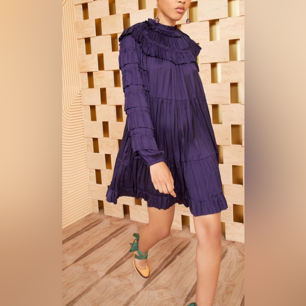 Ulla Johnson Elsa Dress Lago Deep Purple Size 0 Ruffle Royal Tiered Statement